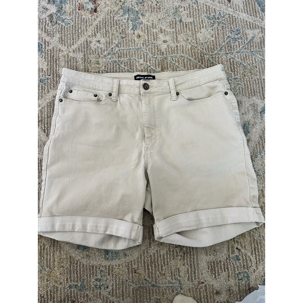Dkny Jeans Shorts Womens Size 14 High Rise Rolled Cuff Hem Denim Stretch White